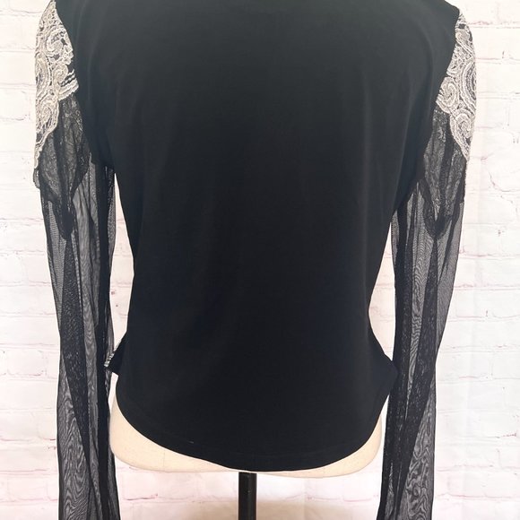 NWT Joseph Ribkoff Sheer Black & Lace Stretch Blouse - Size Medium Large - Picture 7 of 12